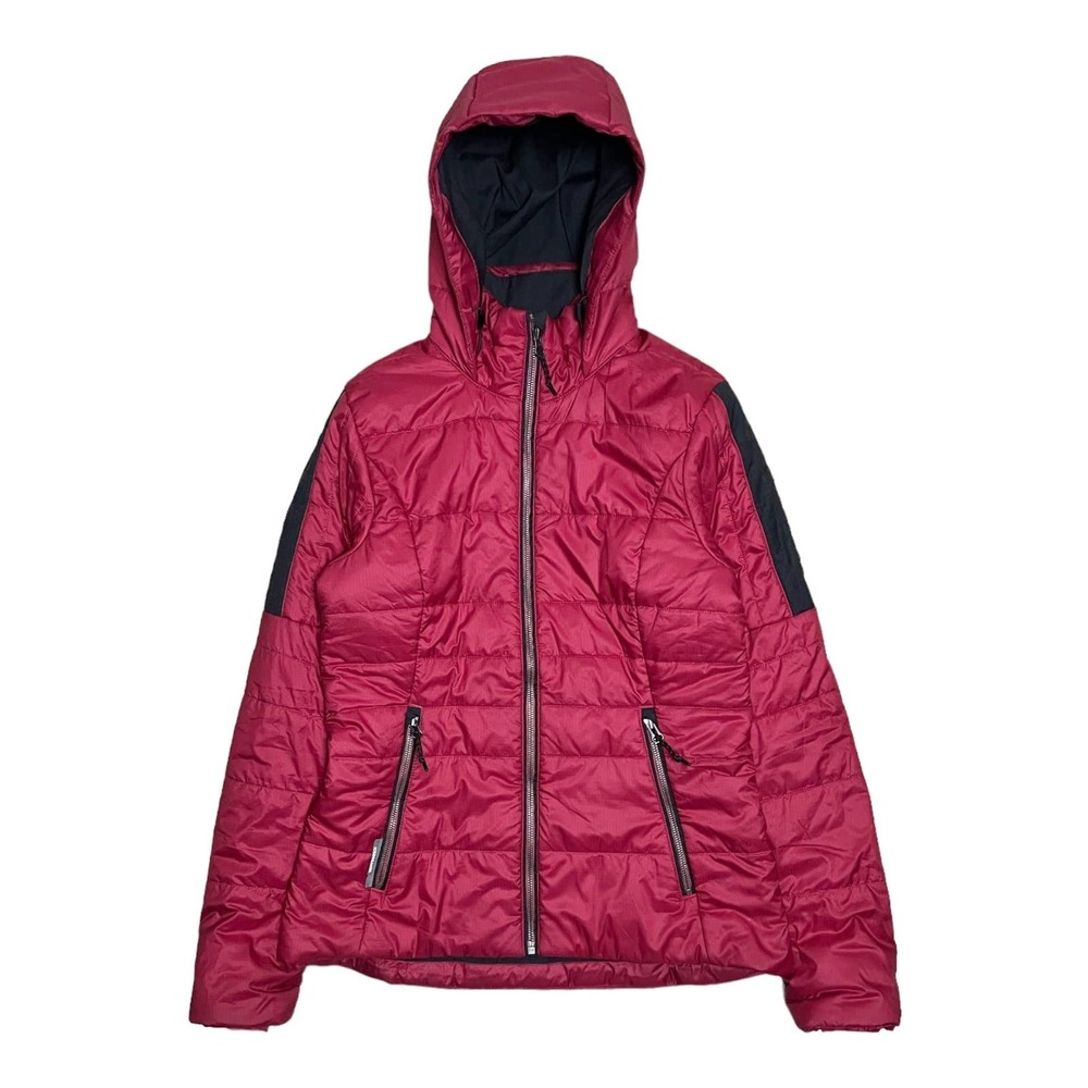 Icebreaker Women's Red Hooded Quilted Jacket with Black Accents